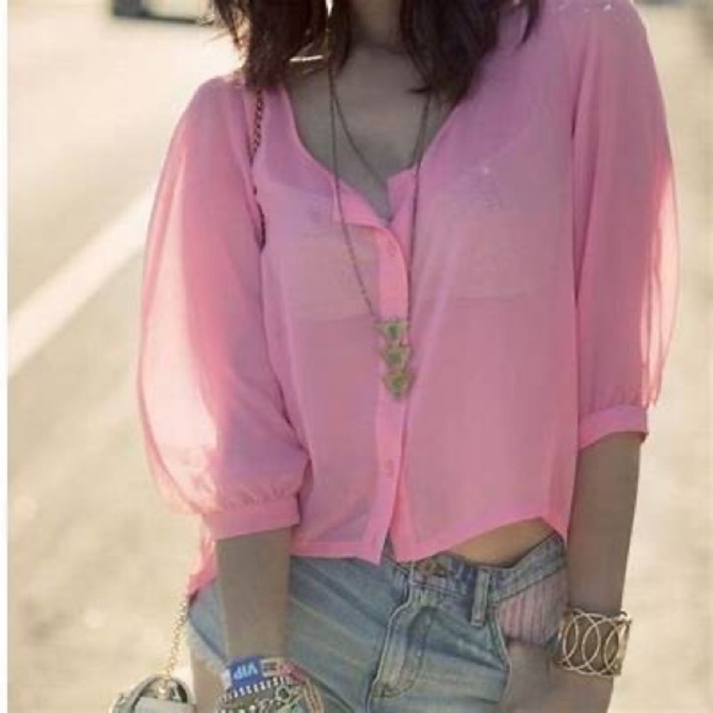 EUC SPARKLE & FADE Sheer Pink Blouse from URBAN OUTFITTERS Size Medium